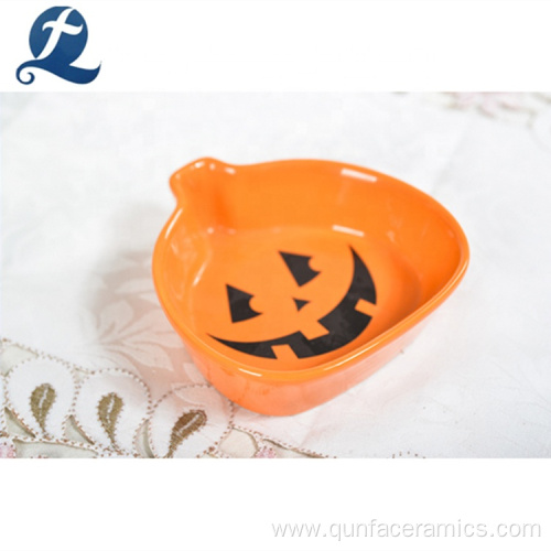 Hand Painted Halloween Pumpkin Decoration Small Ceramic Dish